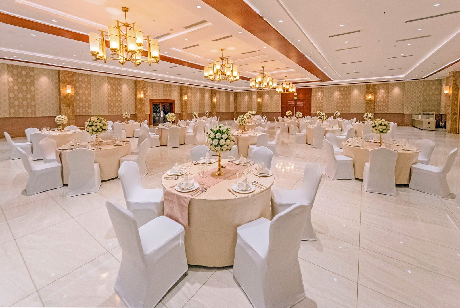 A banquet laid in the Grand Ballroom at M